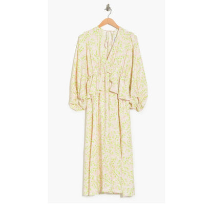 TOPSHOP NEW long sleeve pink green floral summer Ruffle Floral Print Midi Dress