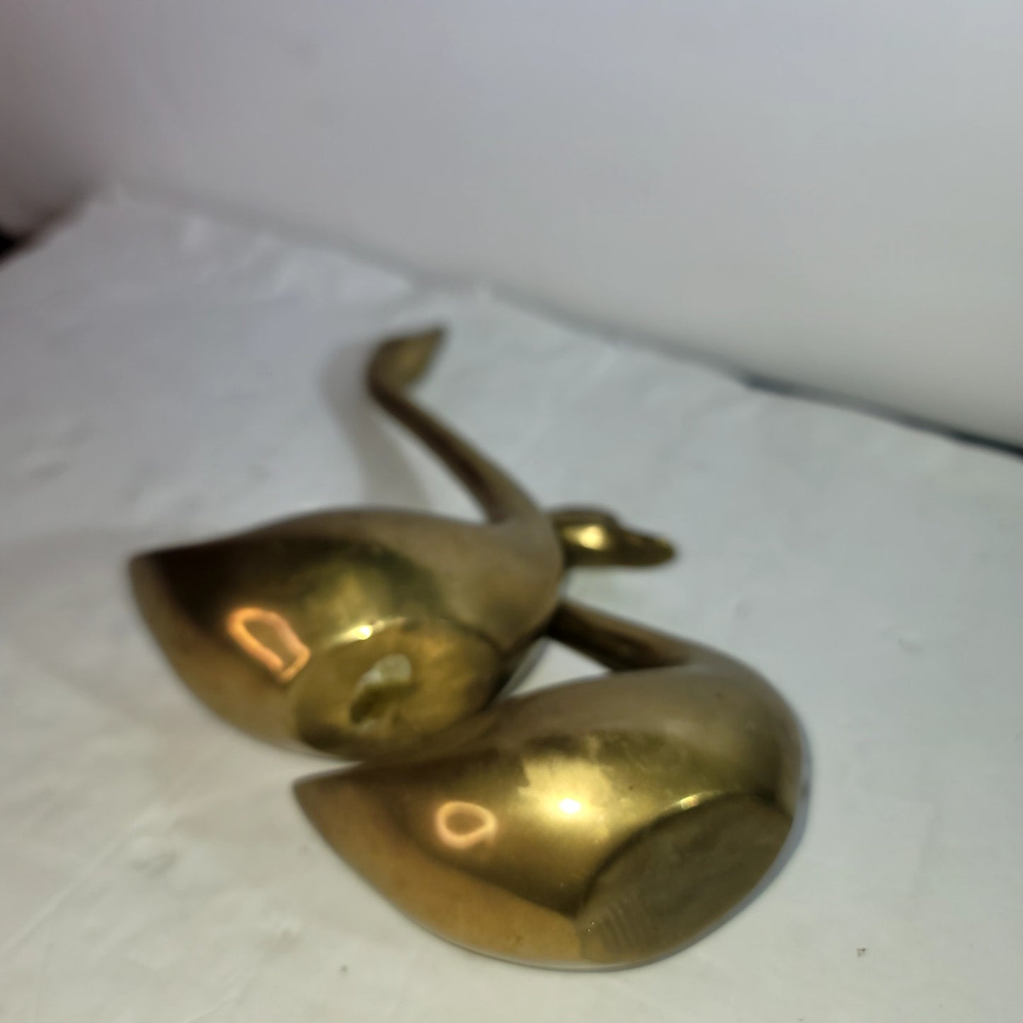 Vintage Brass Swan Pair Korea MCM Mid Century Modern Large Small 8.5" & 5.5"