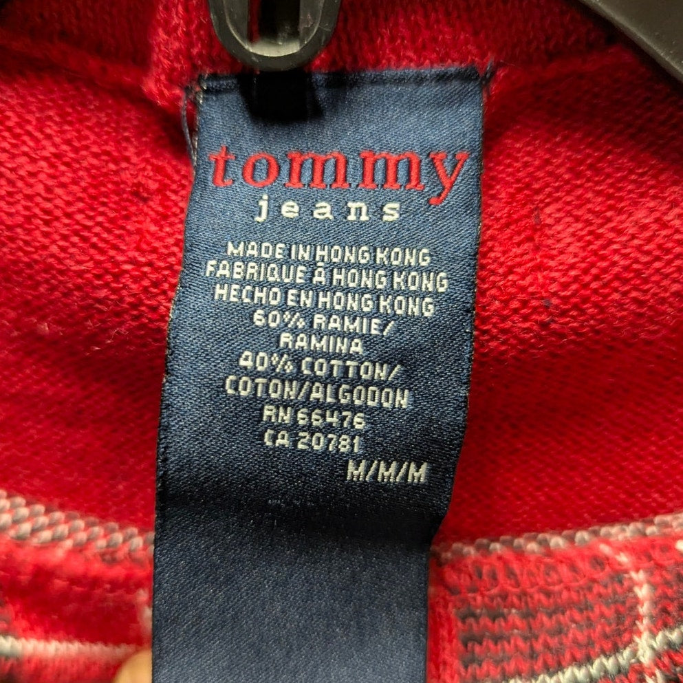 Tommy Jeans Vintage Red Plaid Mock Neck Sleeveless Sweater Vest Size Medium Y2K
