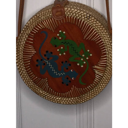 round pine straw purse shoulder bag lined Double GECCO art outside