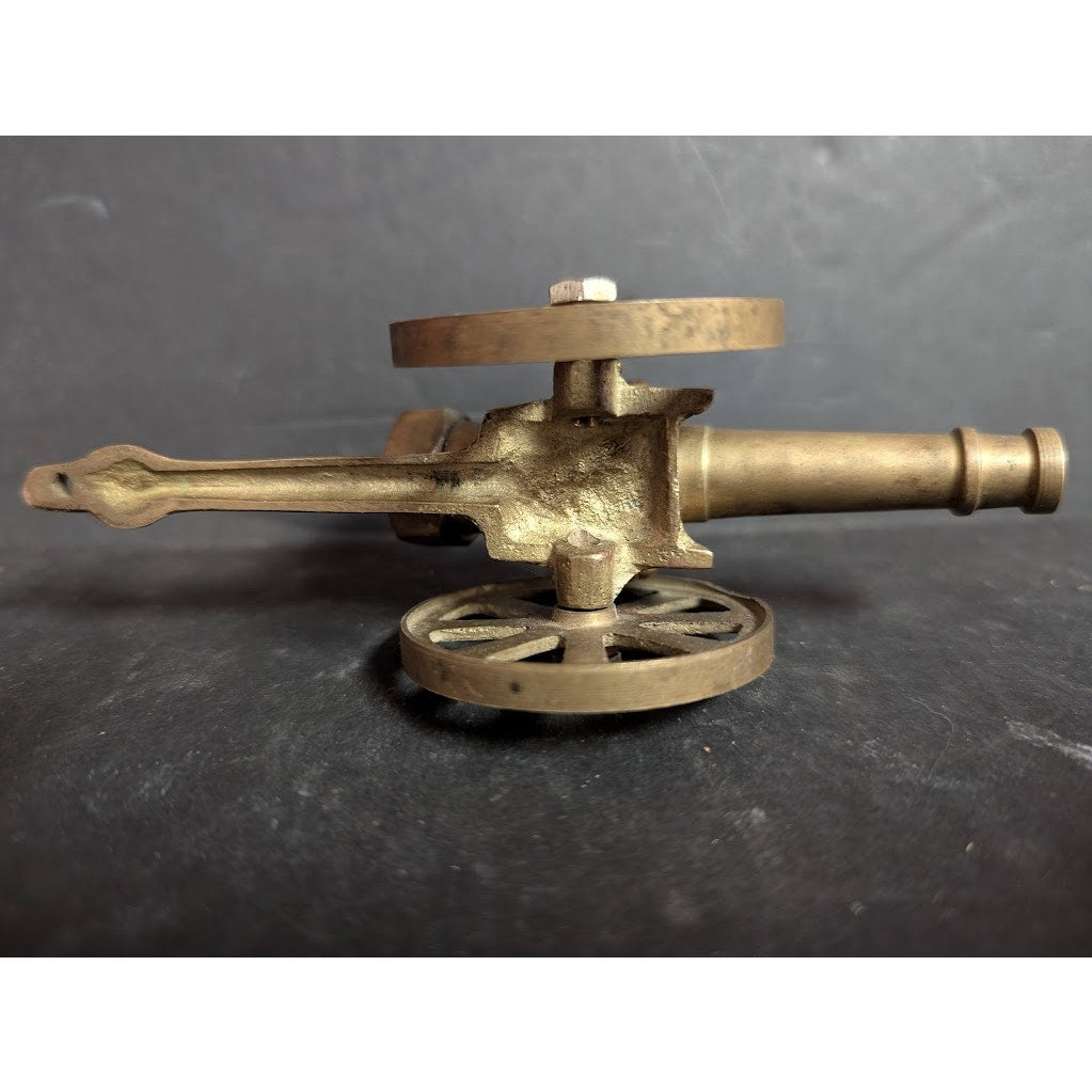 Vintage Parker Brass Toy Cannon Wheels Battlefield Pull behind HEAVY Miniature