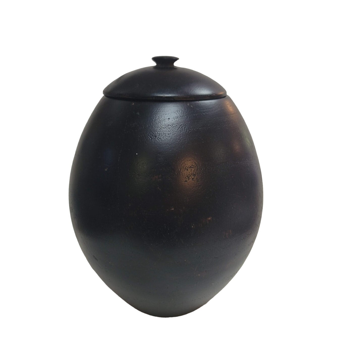 Handmade HAND TURNED urn wood dark egg shape 10" tall with lid URN Biscuit
