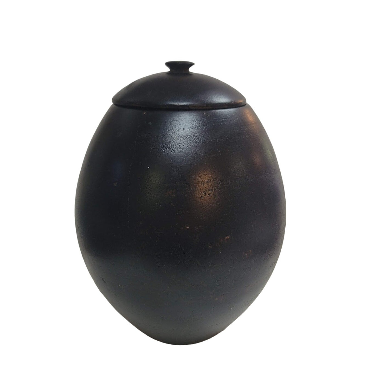 Handmade HAND TURNED urn wood dark egg shape 10" tall with lid URN Biscuit