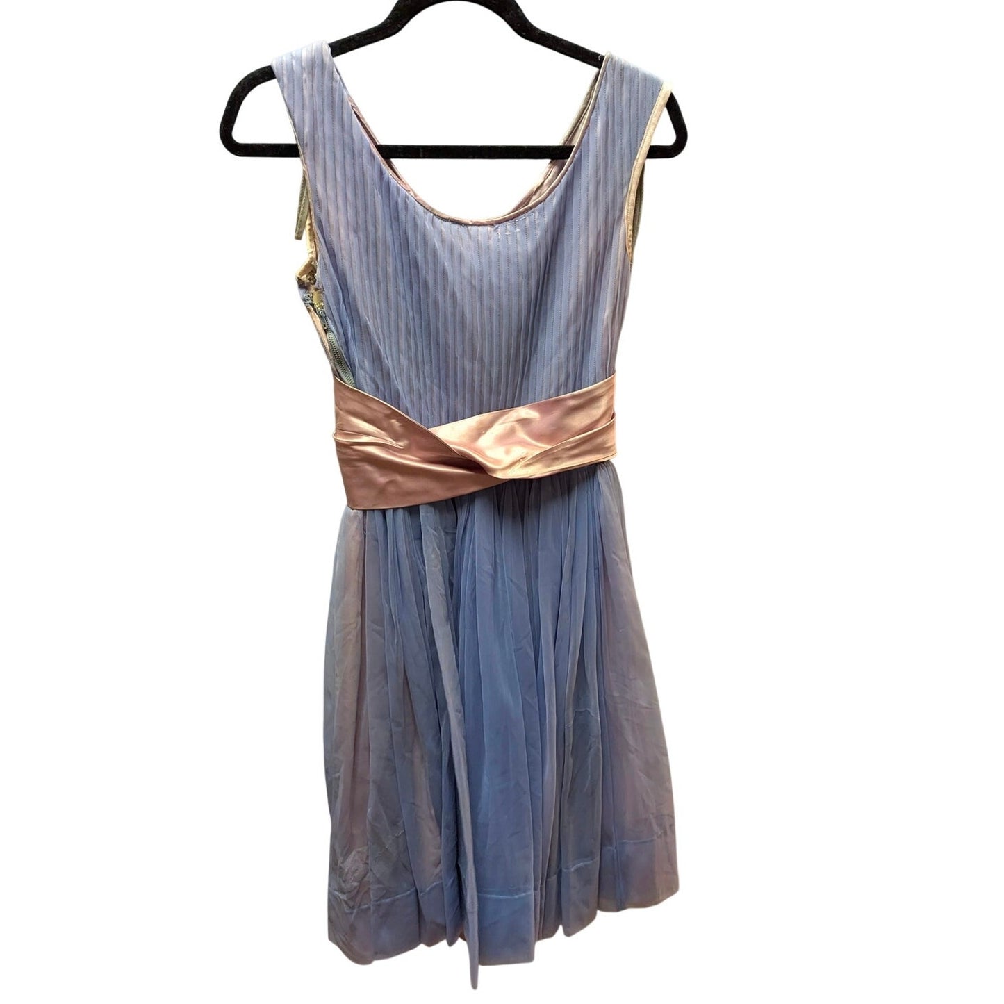 xs/small Vintage 1950s Regency Chiffon Party Dress Two Tone Blue Pink Cumberbund