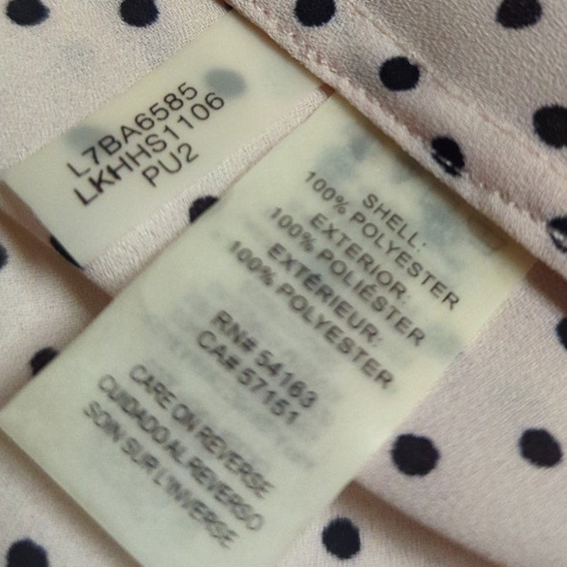 Karl Lagerfeld Pink black Polka Dot Faux Pearl Button Blouse Small Vintage