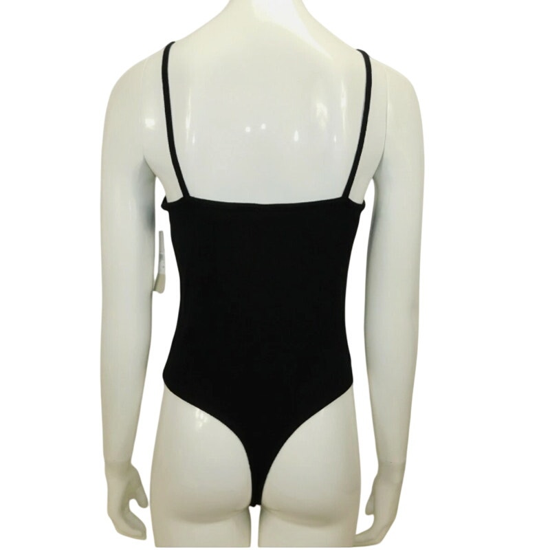 BP. NWT Cozy Ribbed Wrap Bodysuit Sleeveless V-Neck Knit Black Size SMALL