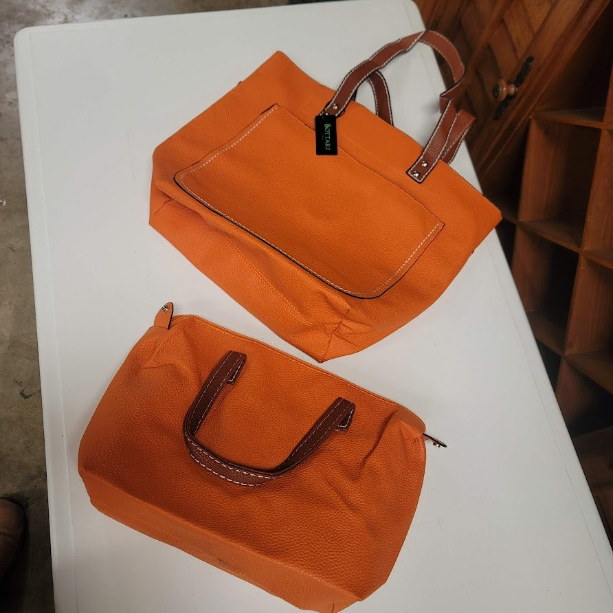 Bottari Orange Pebbled tote with snap tote bag inside, BEACH, Park, Travel NEW