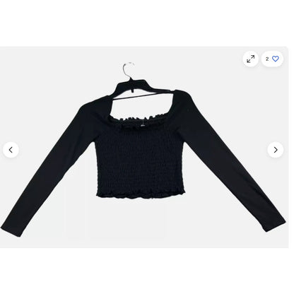 NEW Love Fire Blouse size LARGE Black Smocked Long Sleeve Festival PEASANT TOP