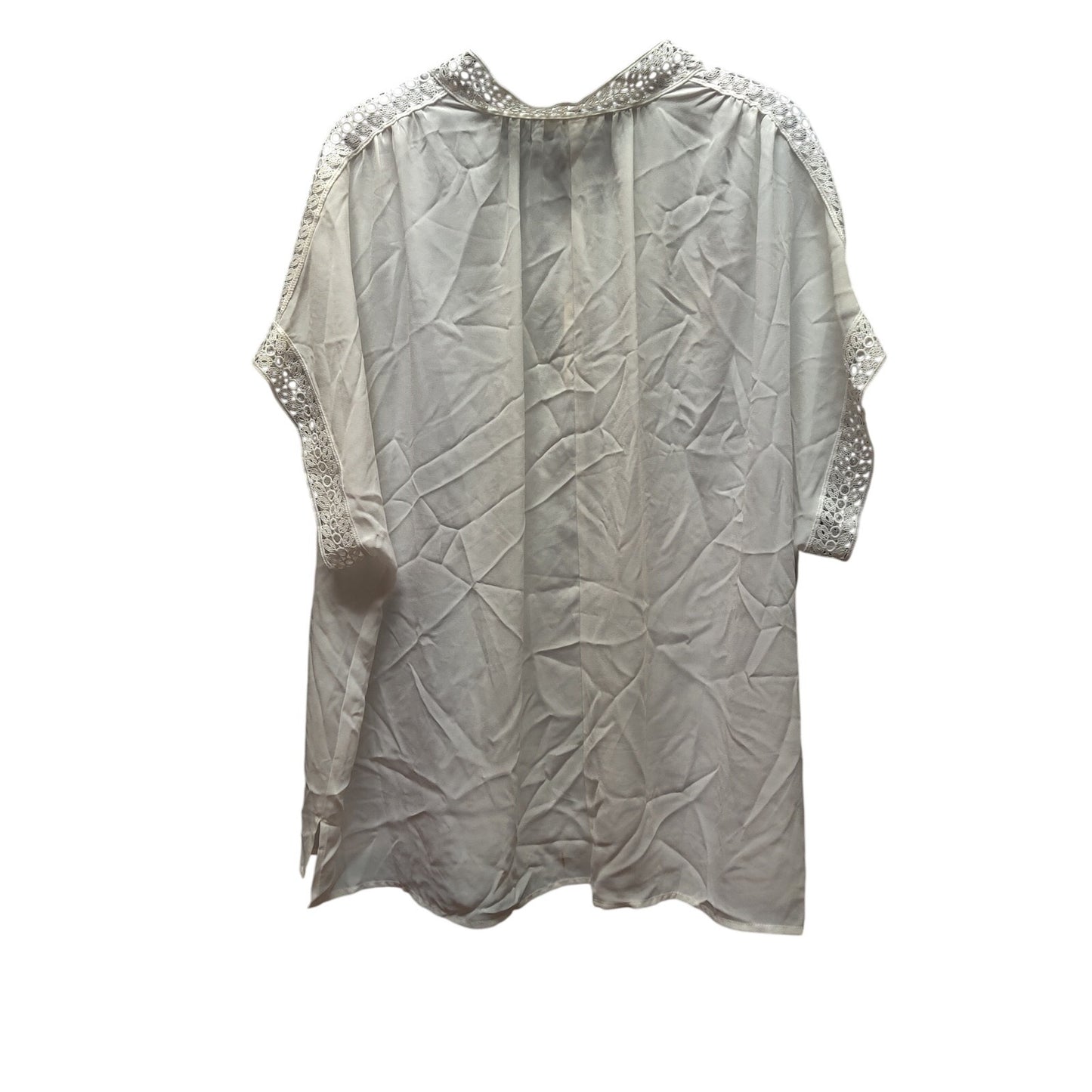 Max Studio White Lace-Trim V-Neck Blouse: Breezy Casual Short Sleeve Top Size 2X