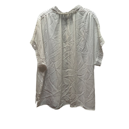 Max Studio White Lace-Trim V-Neck Blouse: Breezy Casual Short Sleeve Top Size 2X