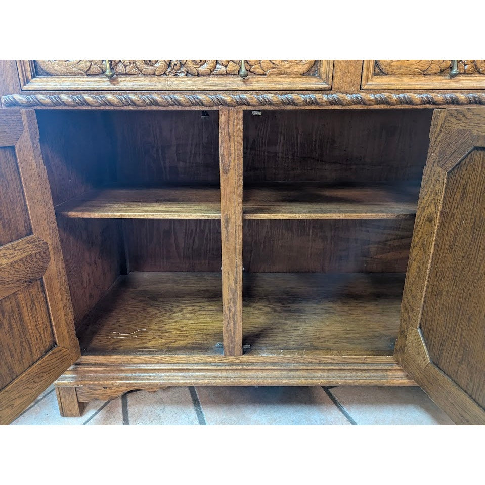 Vintage French Country Carved Wood Hutch China Cabinet Display Buffet Server