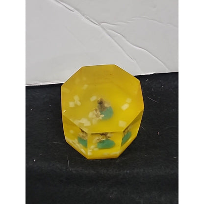 Vintage Facet Lucite Paperweight w/ Flowers Shell Inside