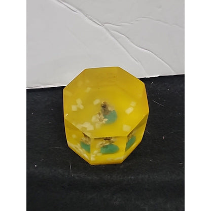 Vintage Facet Lucite Paperweight w/ Flowers Shell Inside