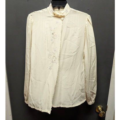 Lloyd Williams Vintage Silk Cream Blouse Floral Embroidered Romantic Cottage 6