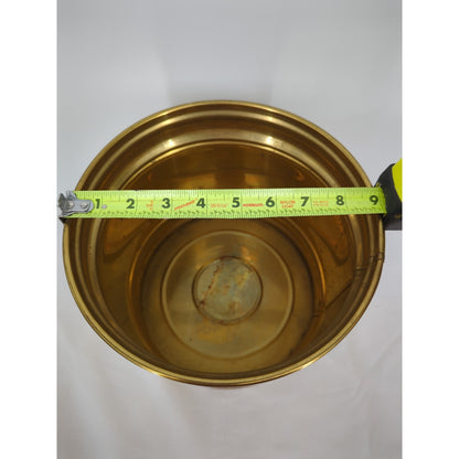 Vintage MCM brass banded planter 9" x 8"  Cylindrical pot bin Hollywood Regency