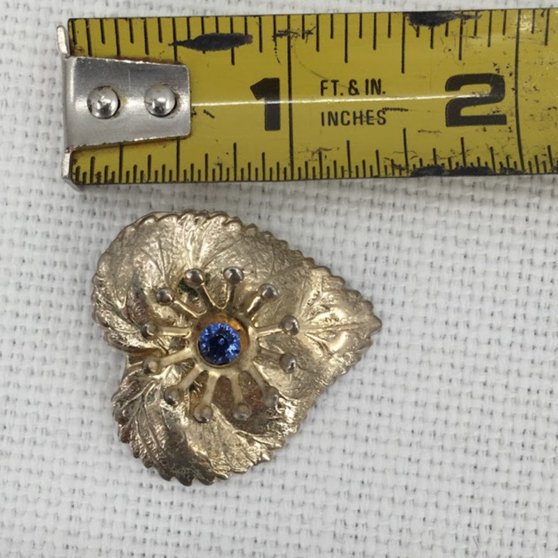 Pair of vintage goldtone PINS Brooches Leaf design faux stones Pearl Sapphire