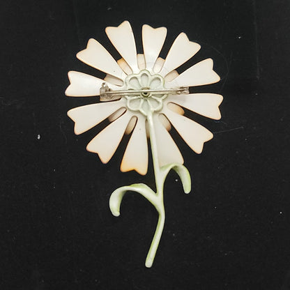 Vintage Orange Yellow Enamel Daisy Flower Brooch Mid Century mod