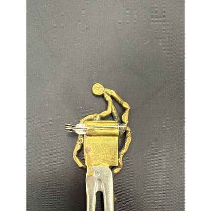 Vintage Brutalist Brass & Silver Enamel Center Brooch MCM Unsigned Statement Pin