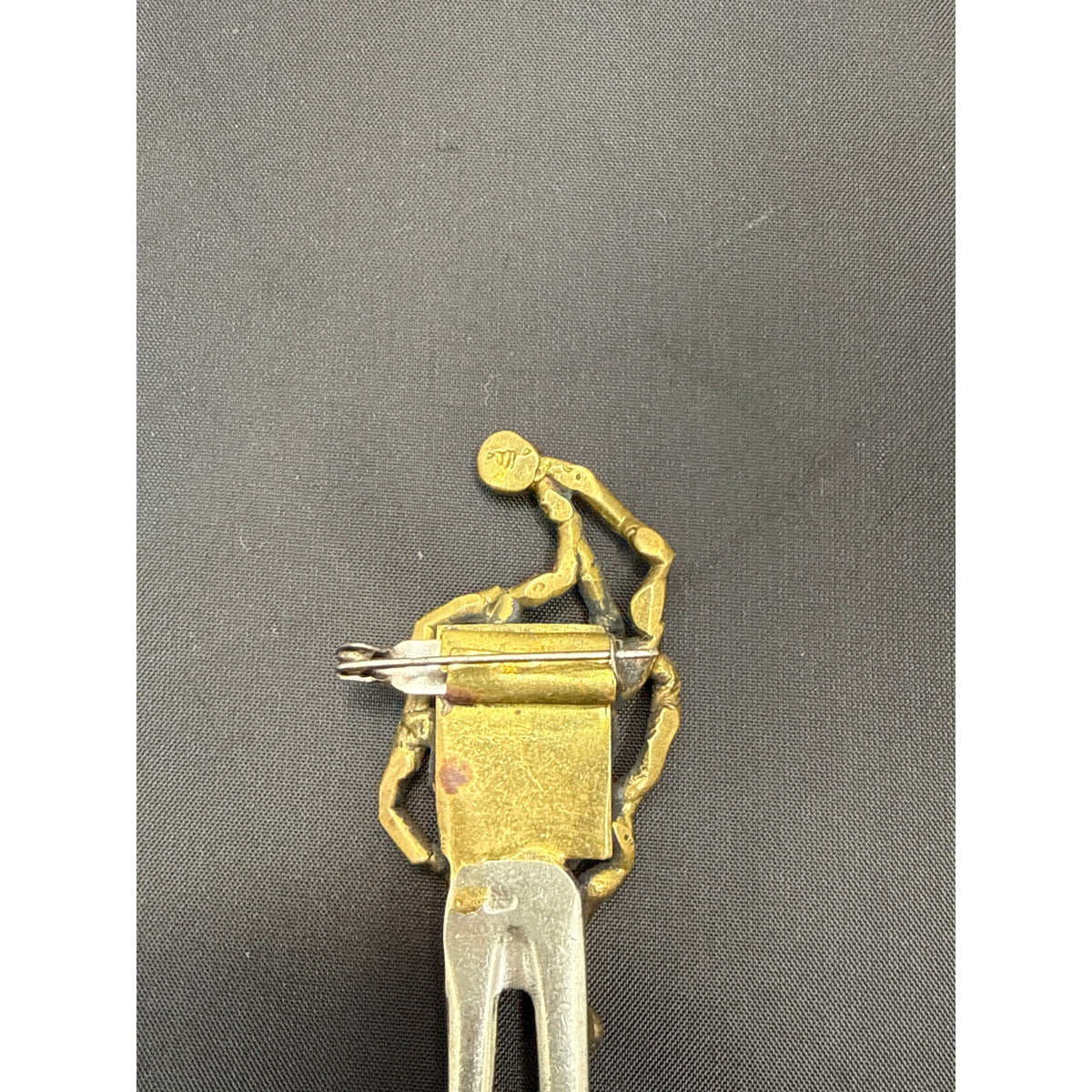 Vintage Brutalist Brass & Silver Enamel Center Brooch MCM Unsigned Statement Pin