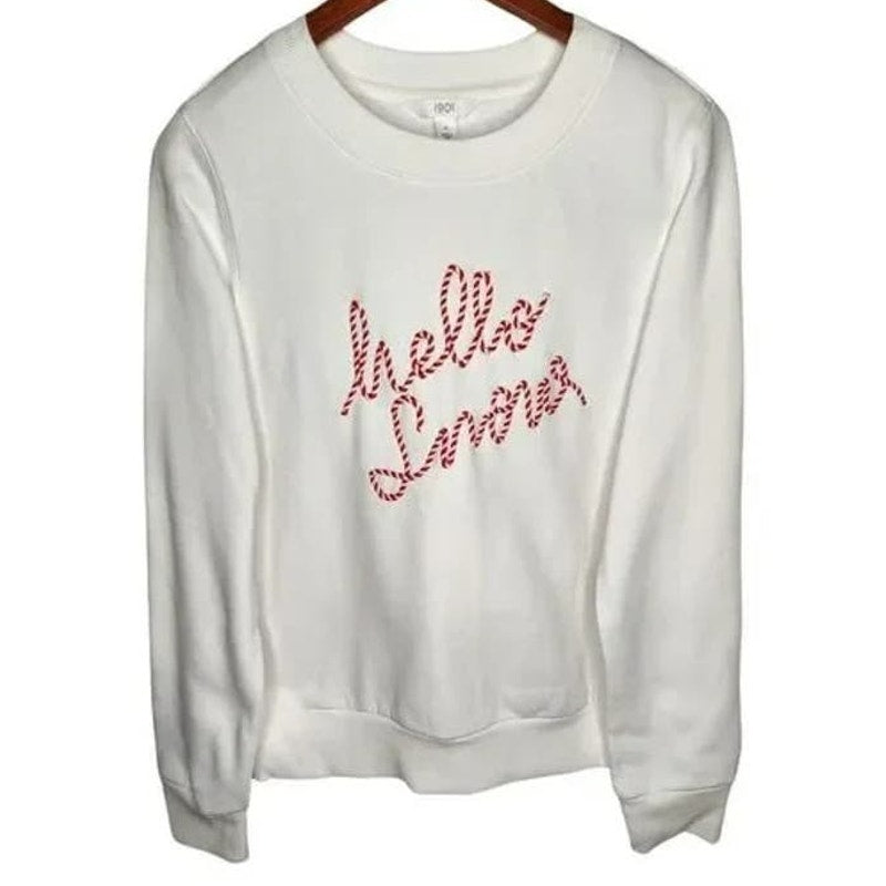 NEW 1901 Hello Snow Winter Holiday Fleece Lined Sweatshirt Sz XXL in White NWT
