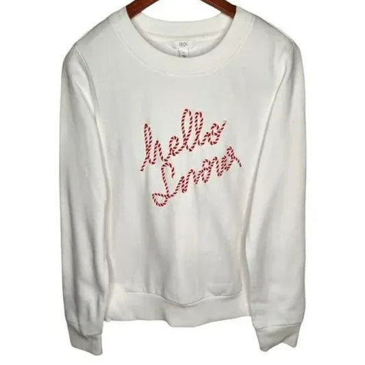 NEW 1901 Hello Snow Winter Holiday Fleece Lined Sweatshirt Sz XXL in White NWT