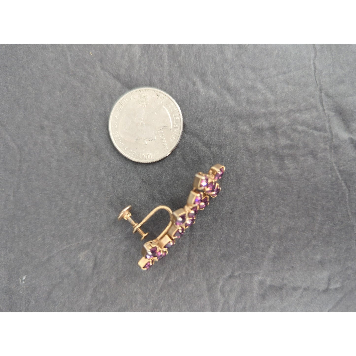 Vintage Gold Tone Purple Rhinestone Cross Dangle Earrings Screw Back Retro 1960s