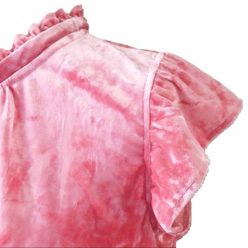 Gibsonlook Flutter Sleeve Ruffle Neck Crushed Velvet Top Sz Small in Coral NWT