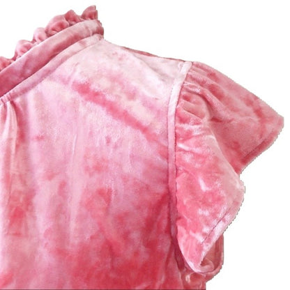 Gibsonlook Flutter Sleeve Ruffle Neck Crushed Velvet Top Sz Small in Coral NWT