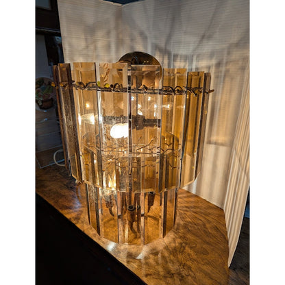 Vintage 2 Tier 70s Dangling Smoke Glass Prisms chandelier 15" x 19" 8 Bulb Light