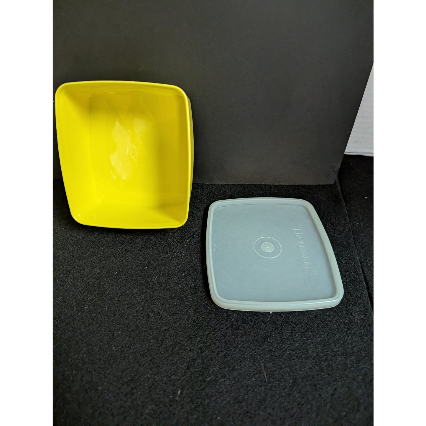 Vintage Tupperware Yellow Square Food Storage Container Sheer Lid 5" x 2" Retro