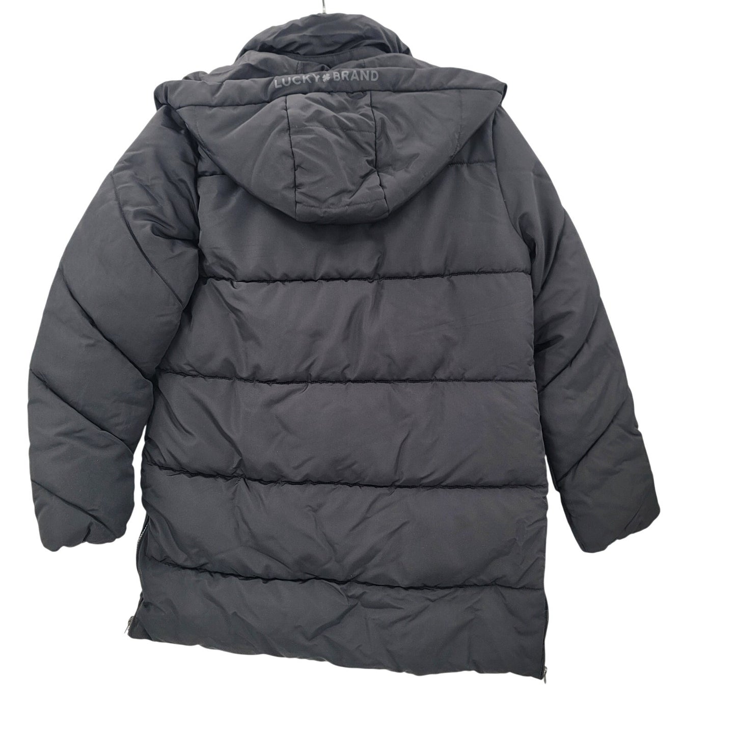 Lucky brand Hooded parka puffer jacket Small Coat Charcoal Black w/ Pockets NEW