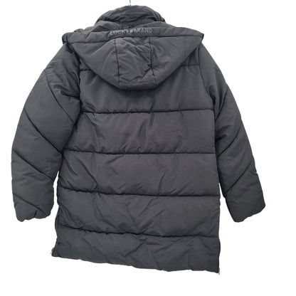 Lucky brand Hooded parka puffer jacket Small Coat Charcoal Black w/ Pockets NEW