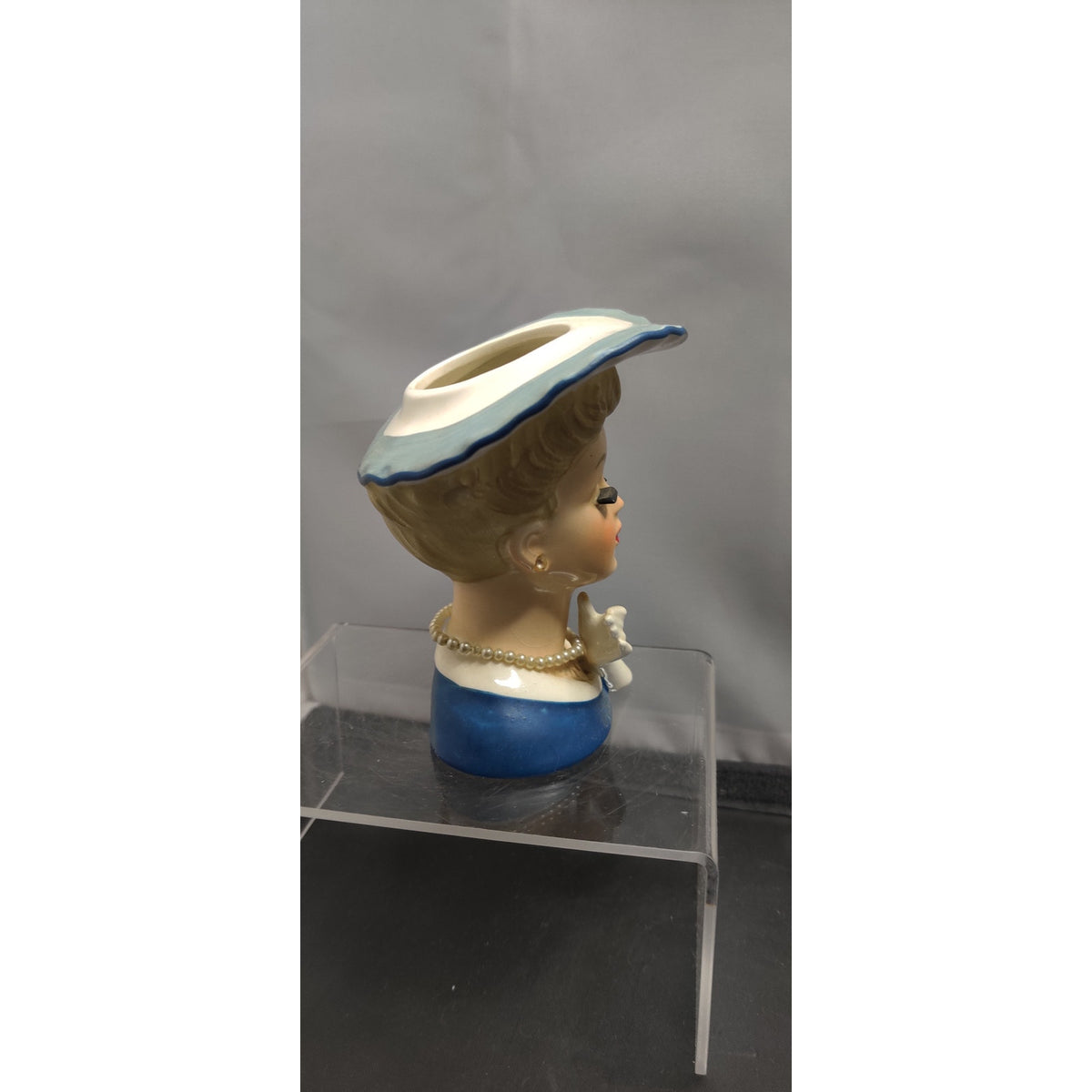 Napco A5046 Blue Lady Headvase Planter MCM Kitsch Retro Collectible Ceramic Vase