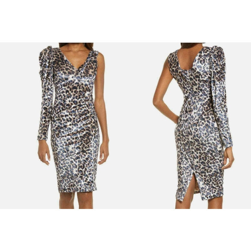 Lavish Alice Cold Shoulder Crush Velvet Cocktail Sheath Dress Sz 10 Leopard NWT