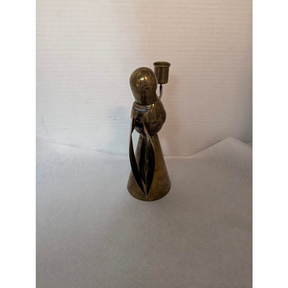 Vintage Brass Mexican Angel Candle Holder - Handcrafted Mid-Century Folk Art