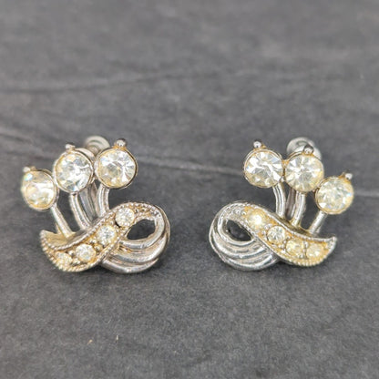 Vintage Two Tone Gold Silver Textured Geometric Square Clip On Earrings Retro