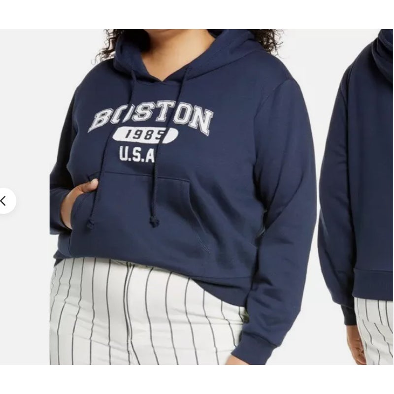 BP women's Boston USA graphic navy blue pouch pocket pullover hoodie MEDIUM
