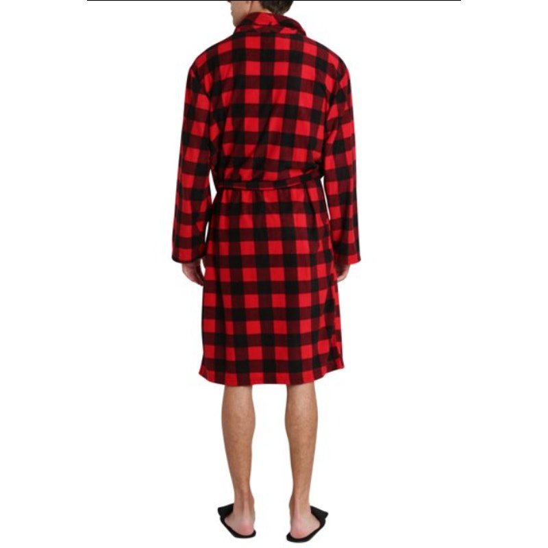 SleepHero Robe belted Slipper & Slipper Set Black Red Buffalo Check Small/Medium