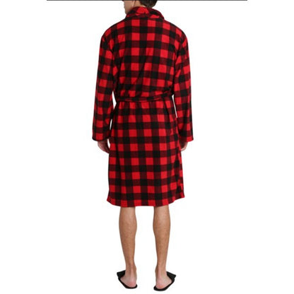 SleepHero Robe belted Slipper & Slipper Set Black Red Buffalo Check Small/Medium