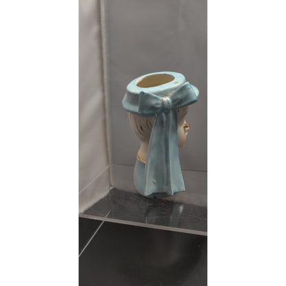 Vintage Irice Japan Lady Headvase Blue Hat Mid Century Kitsch Retro Collectible!