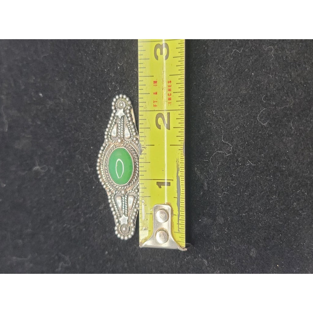 Vintage Orhan Kenan Turkish 980 Fine Silver Green Cabochon Brooch Pin PENDANT