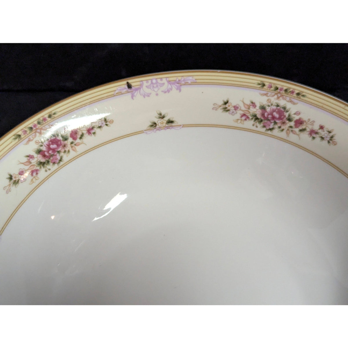 Vintage Lynns Fine China Serving Bowl Floral Gold Trim French Country