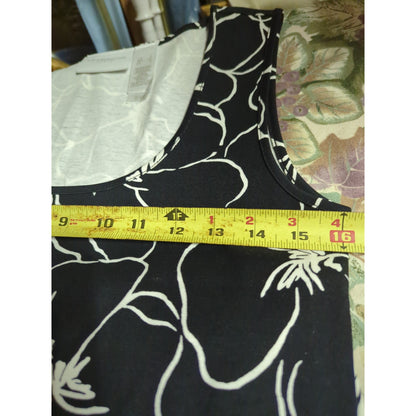 Liz Claiborne Black White Floral Cotton Sleeveless Midi Sheath Dress Small
