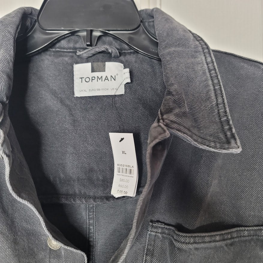 Topman faded denim black Chore Jacket Size XL NEW 3 pocket button up
