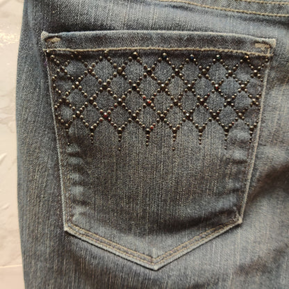 NYDJ Lift Tuck Slim Straight Jeans Womens 4 Embellished Rhinestone Pocket Indigo