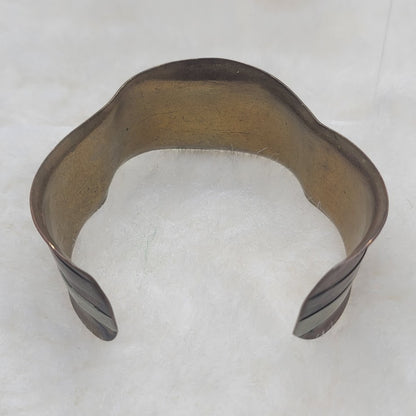 Vintage Brutalist Mixed Metal Ripple Cuff Bracelet Brass Copper Silver Tone