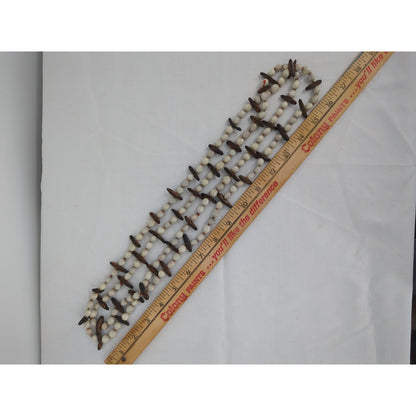 Vintage Double Strand Natural Seed & Wood Bead Necklace Boho Island Beach Chic