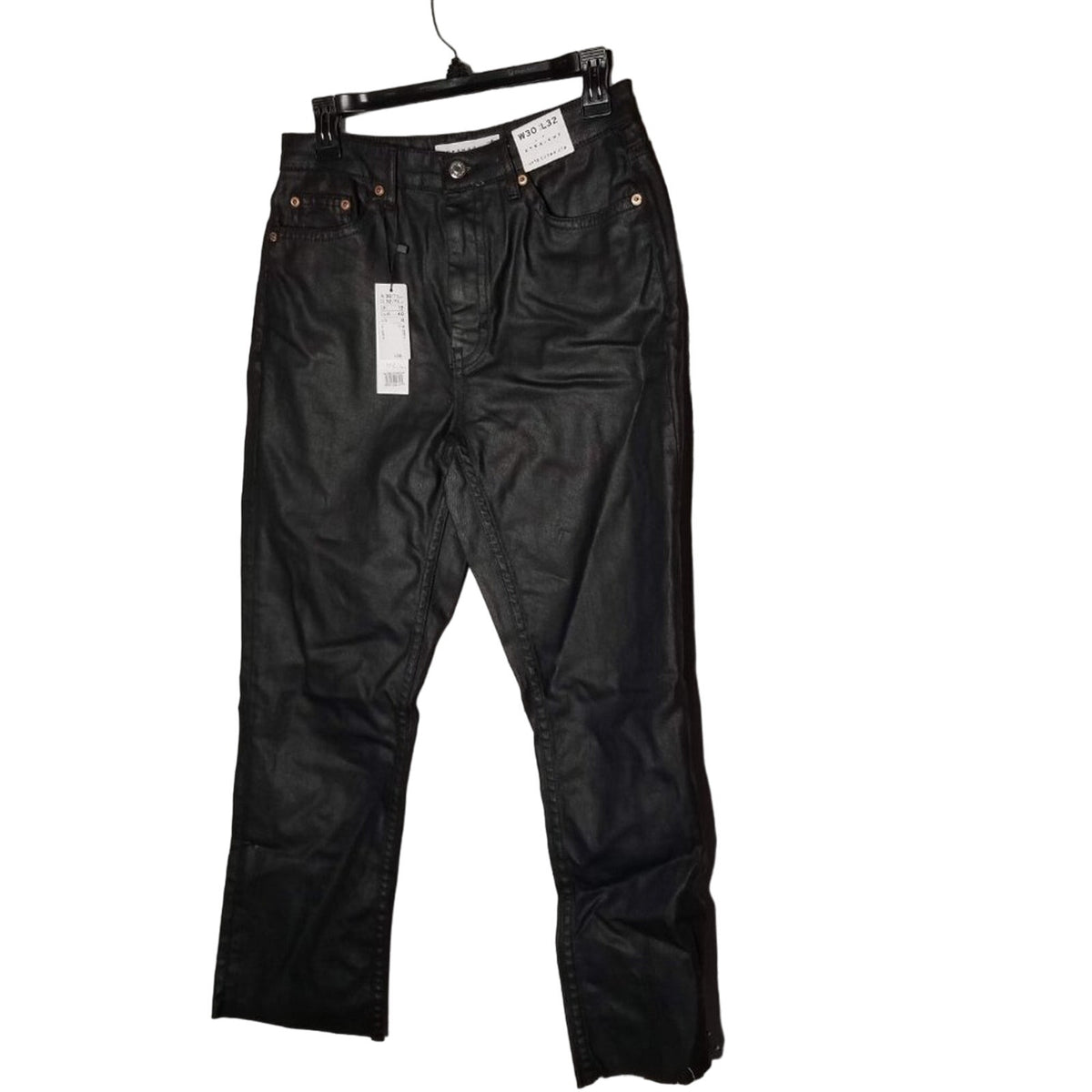 NWT Topshop Straight Straight Legs Wax Jeans Black 30 W X 32 L