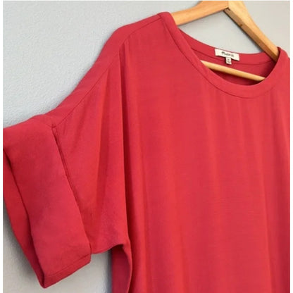 Madewell Journal Dusty Rose T-Shirt Shift Dress With Button Side Slits Plus 2X