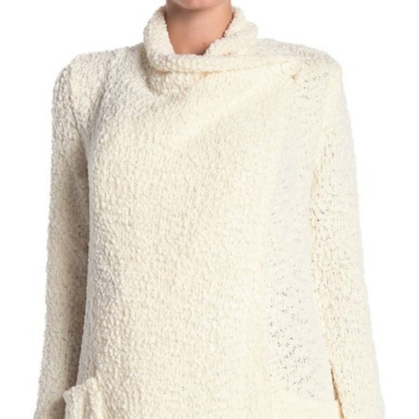 Bobeau Boucle Popcorn Draped Button Cardigan Pockets Loose fitting small NEW